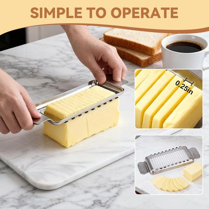 2Pcs Cheese Slicer & Butter Slicer Cutter for Block Cheese, Butter Squares | Stainless Steel Precision with Ergonomic Non-Slip Handle