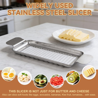 2Pcs Cheese Slicer & Butter Slicer Cutter for Block Cheese, Butter Squares | Stainless Steel Precision with Ergonomic Non-Slip Handle