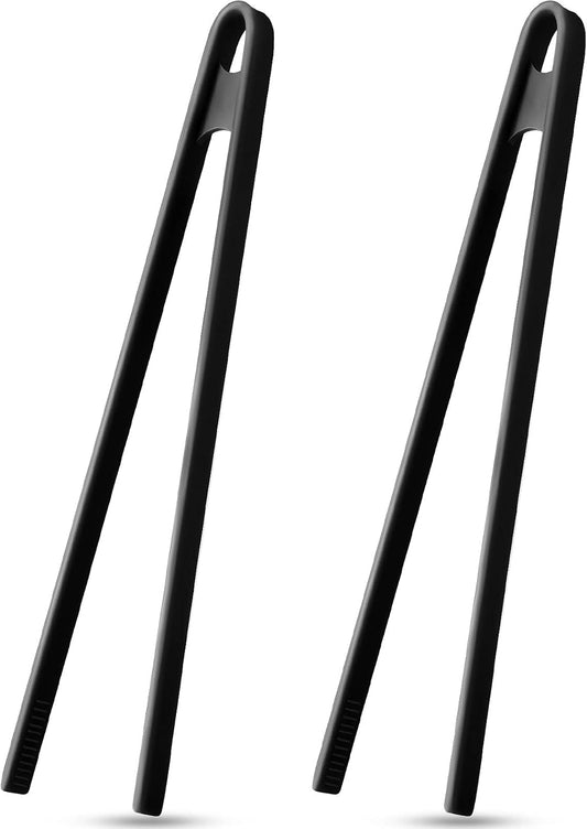 2 Pcs 11.8 Inch Silicone Cooking Tongs Tweezers,Black