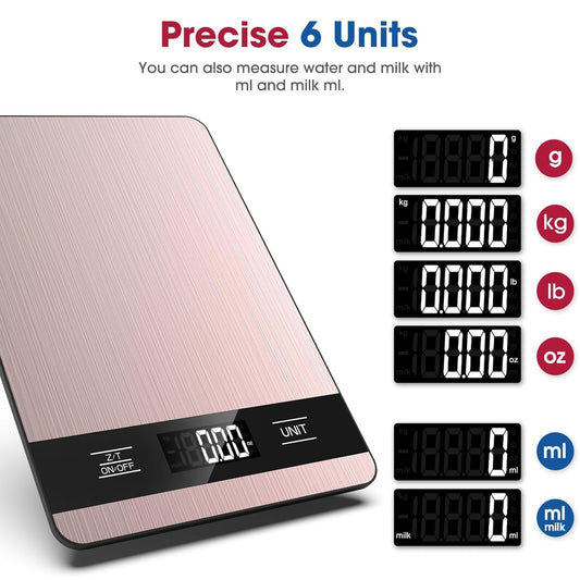 Food Scale, 11lb Digital Kitchen Scale with LCD Display 6 Units Tare Function, Stainless Steel Weight Grams and Ounces for Baking, Cooking and Meal Prep (Batteries Included)