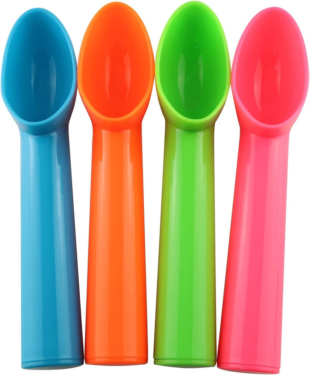 4pcs Plastic Ice Cream Scoop Fruit Spoons Melon Baller Watermelon Scooper Kitchen Accessories 4 Colors (Orange, Green, Blue, Pink)
