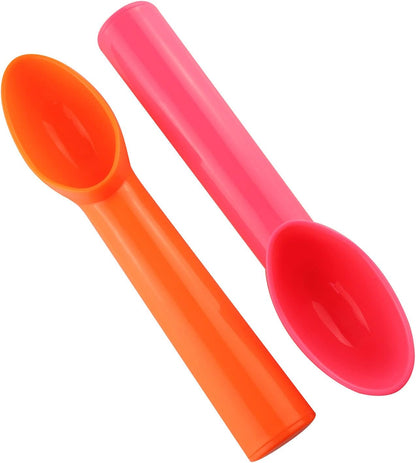 4pcs Plastic Ice Cream Scoop Fruit Spoons Melon Baller Watermelon Scooper Kitchen Accessories 4 Colors (Orange, Green, Blue, Pink)