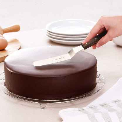 Offset Cake Icing Spatula Set of 4, 4"-6"-8"-10" | Professional Stainless Steel, Cake Decorating Frosting Spatulas, Flexible Resistant Blade, Wooden Handle For Easy Grip