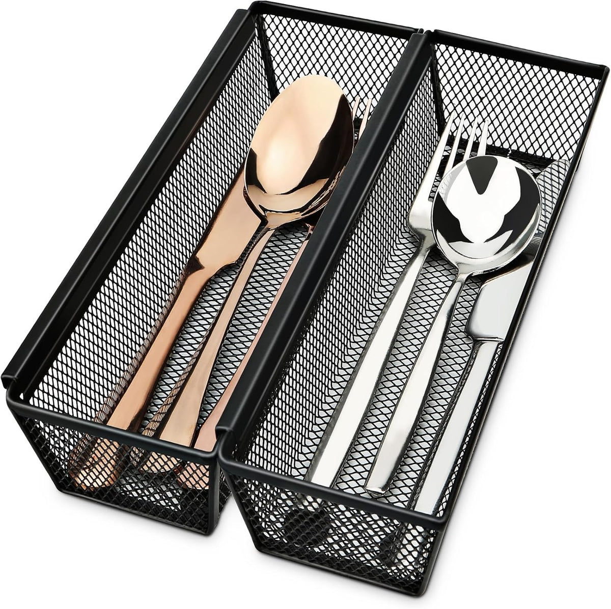 Silverware Organizer for Drawer, Utensil Drawer Organizer, 2 Pack Silverware Drawer Organizer Tray, Organizadores De Cocina, Flatware Organizer for Drawer with Interlocking Arm