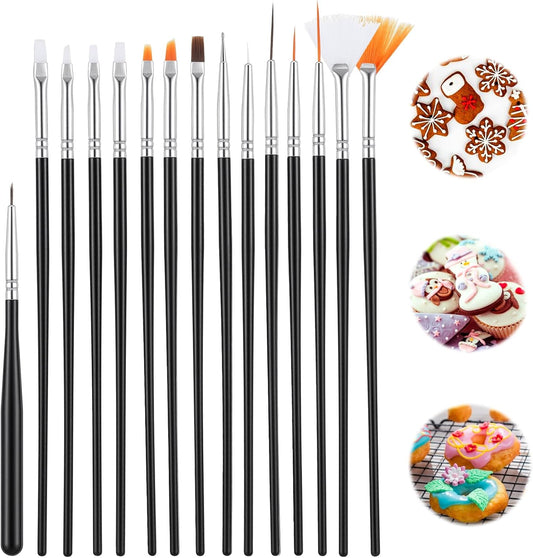 15 PCS Cake Decorating Brushes, Sugar Cookie Decorating Brushes Kit | Food Safe Basting Brush Multifunctional Decorative Baking Supplies Candy Icing Pastry Brush for Bakers(Black)