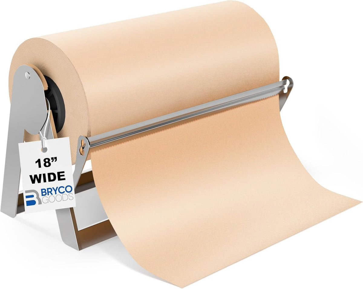 18 Inch Butcher & Kraft Paper Roll Dispenser and Cutter | Heavy-Duty Steel Frame, Sharp Blade, Wall Mountable, Tabletop, Non-Slip Rubber Feet, One-Hand Operation, Holds 1000ft Rolls