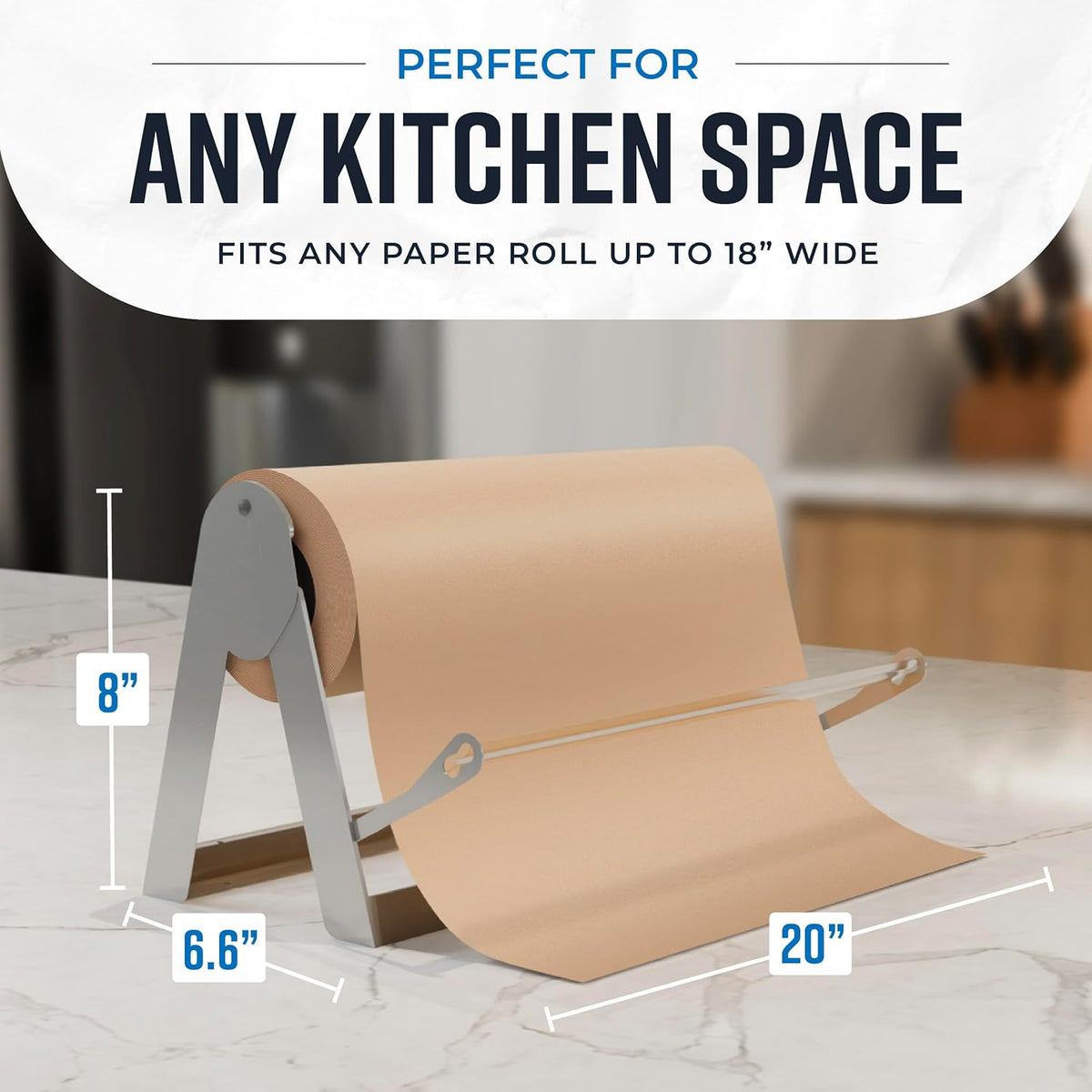 18 Inch Butcher & Kraft Paper Roll Dispenser and Cutter | Heavy-Duty Steel Frame, Sharp Blade, Wall Mountable, Tabletop, Non-Slip Rubber Feet, One-Hand Operation, Holds 1000ft Rolls