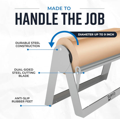 18 Inch Butcher & Kraft Paper Roll Dispenser and Cutter | Heavy-Duty Steel Frame, Sharp Blade, Wall Mountable, Tabletop, Non-Slip Rubber Feet, One-Hand Operation, Holds 1000ft Rolls