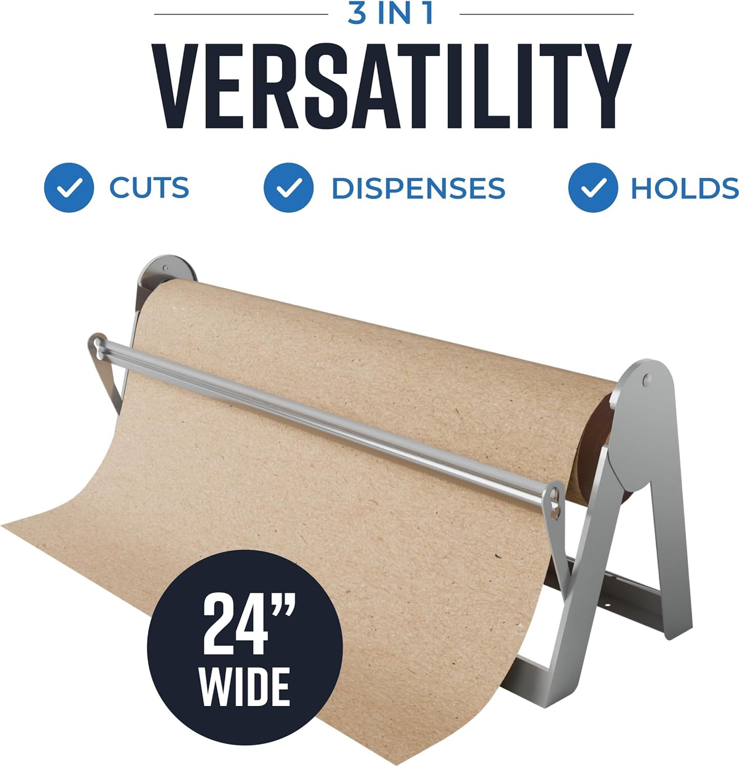 18 Inch Butcher & Kraft Paper Roll Dispenser and Cutter | Heavy-Duty Steel Frame, Sharp Blade, Wall Mountable, Tabletop, Non-Slip Rubber Feet, One-Hand Operation, Holds 1000ft Rolls