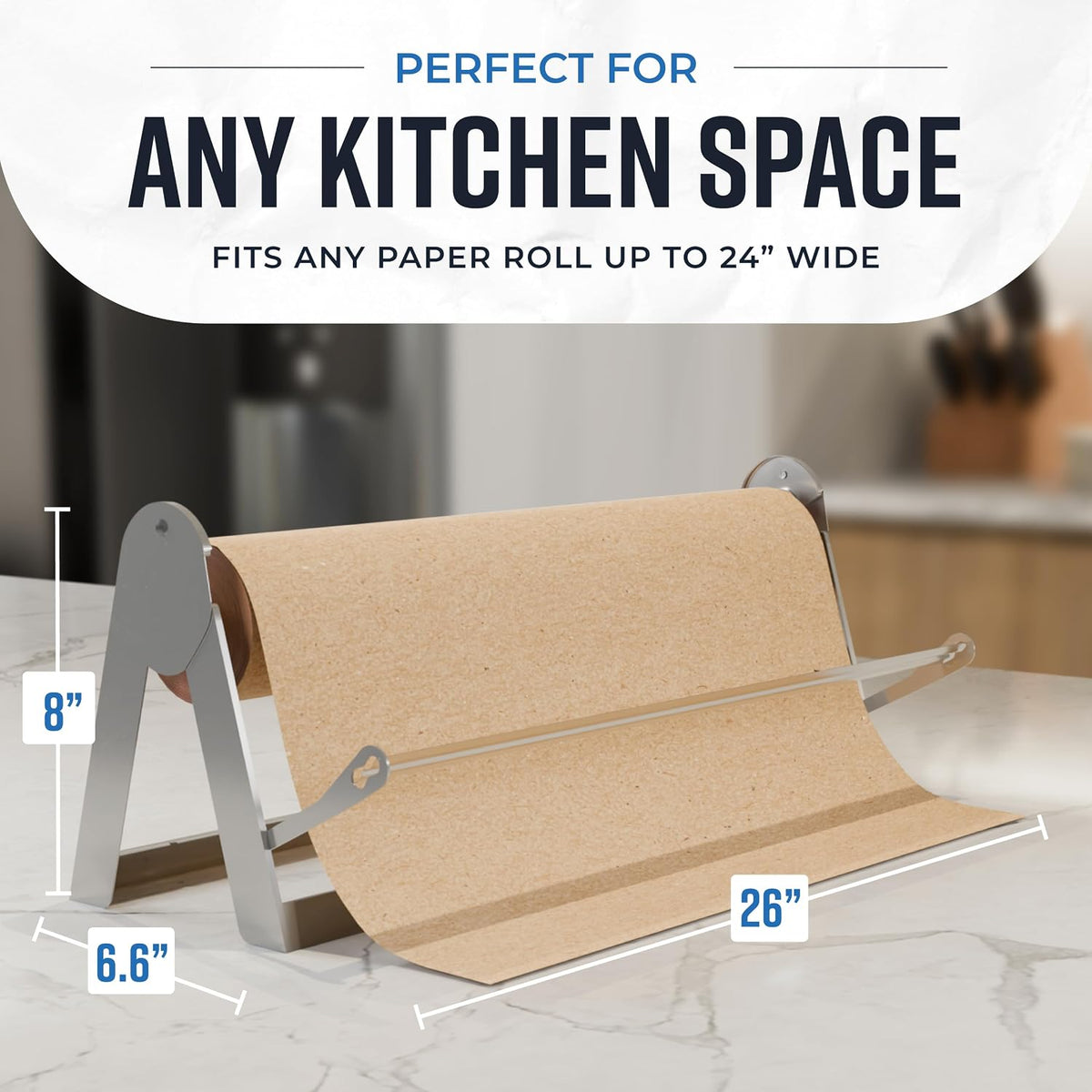 18 Inch Butcher & Kraft Paper Roll Dispenser and Cutter | Heavy-Duty Steel Frame, Sharp Blade, Wall Mountable, Tabletop, Non-Slip Rubber Feet, One-Hand Operation, Holds 1000ft Rolls