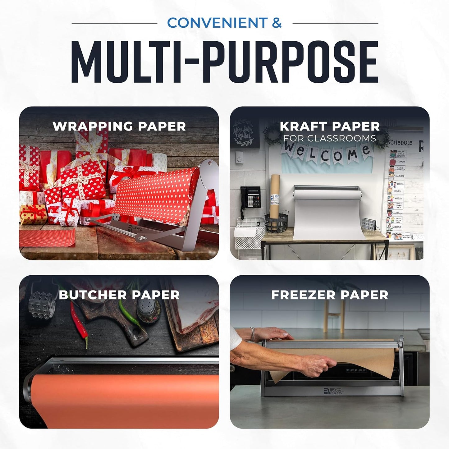 18 Inch Butcher & Kraft Paper Roll Dispenser and Cutter | Heavy-Duty Steel Frame, Sharp Blade, Wall Mountable, Tabletop, Non-Slip Rubber Feet, One-Hand Operation, Holds 1000ft Rolls