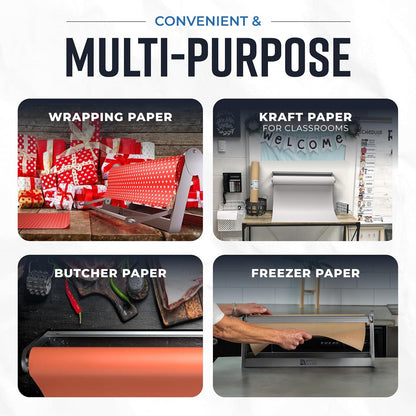 18 Inch Butcher & Kraft Paper Roll Dispenser and Cutter | Heavy-Duty Steel Frame, Sharp Blade, Wall Mountable, Tabletop, Non-Slip Rubber Feet, One-Hand Operation, Holds 1000ft Rolls