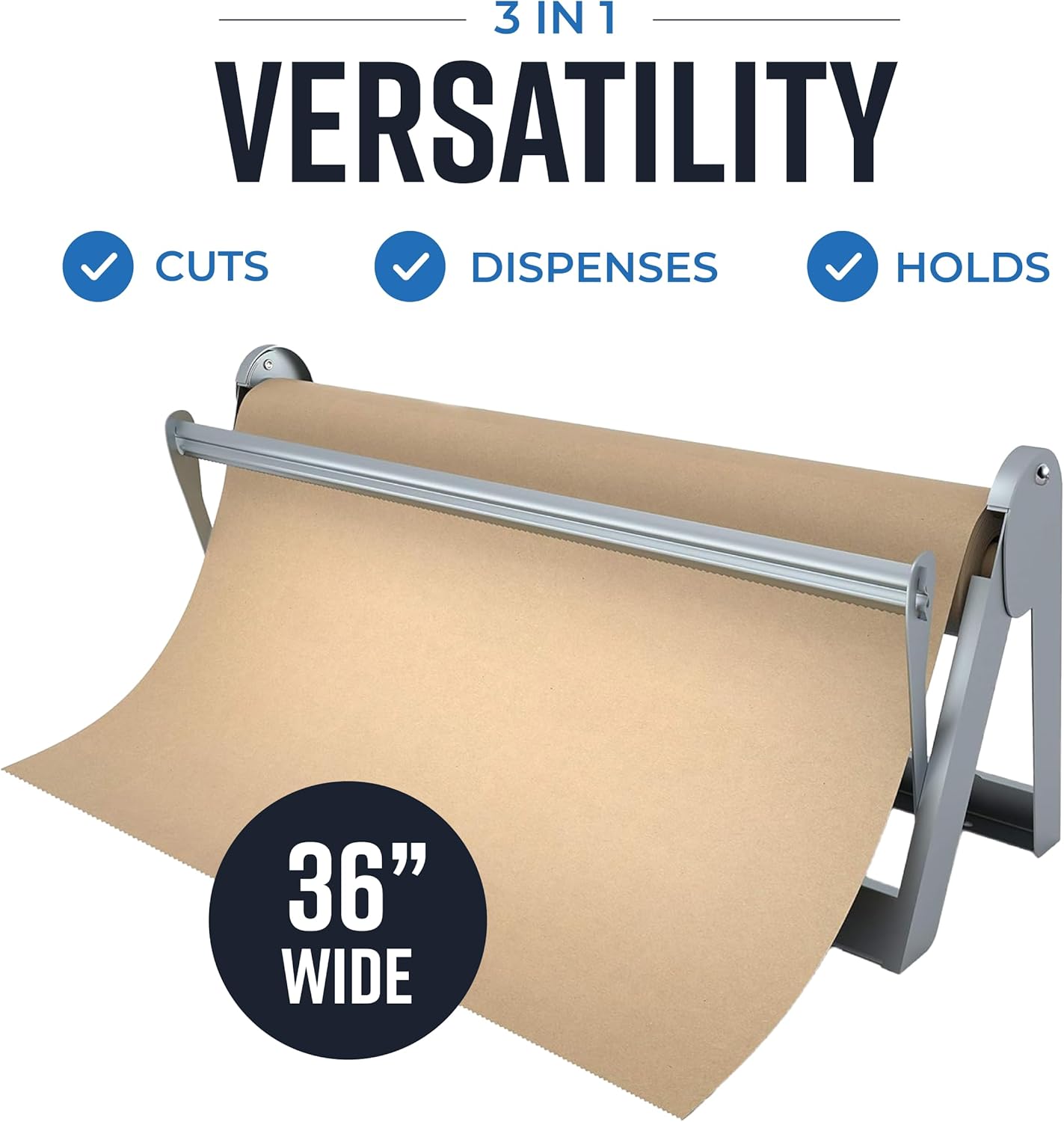 18 Inch Butcher & Kraft Paper Roll Dispenser and Cutter | Heavy-Duty Steel Frame, Sharp Blade, Wall Mountable, Tabletop, Non-Slip Rubber Feet, One-Hand Operation, Holds 1000ft Rolls