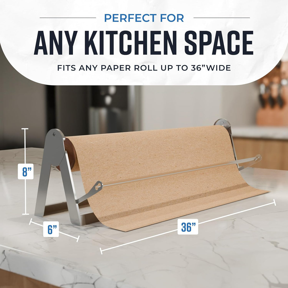 18 Inch Butcher & Kraft Paper Roll Dispenser and Cutter | Heavy-Duty Steel Frame, Sharp Blade, Wall Mountable, Tabletop, Non-Slip Rubber Feet, One-Hand Operation, Holds 1000ft Rolls