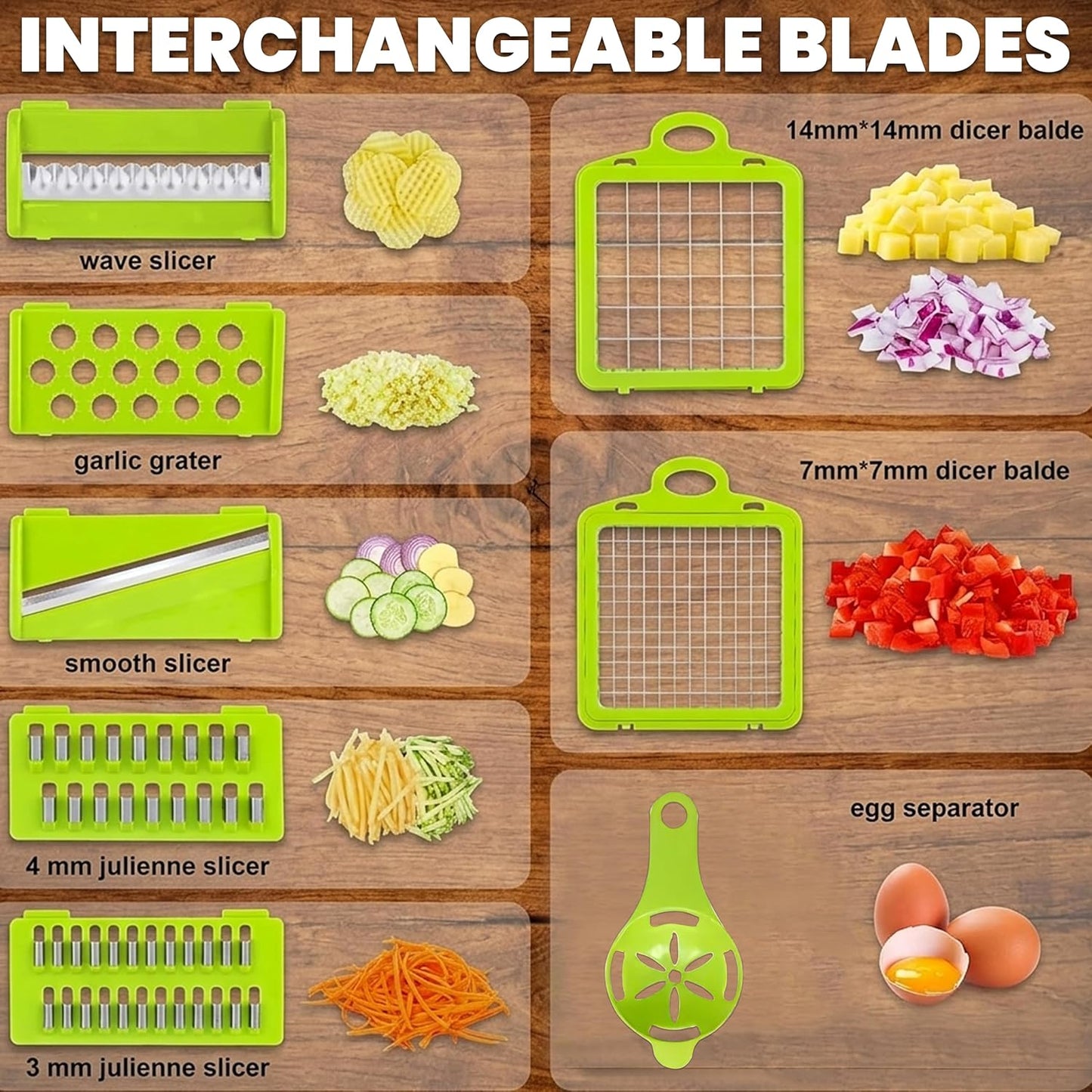 Vegetable Chopper 16 in 1- Multifunctional Food Chopper with 7 Blades- Mandoline Slicer, Dicer, Cutter, Peeler & Grater for Onion, Potato, Salad, Carrot, Garlic with Drain Basket & Container