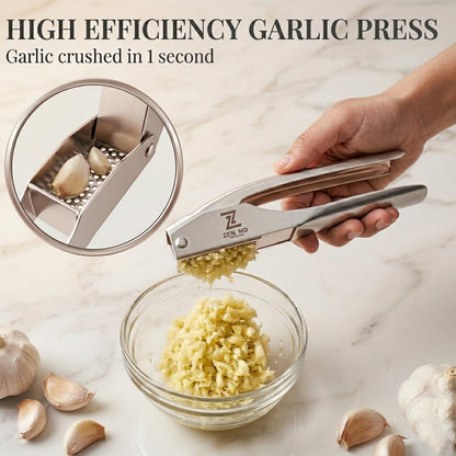 304 Stainless Steel Garlic Press, Heavy Duty Mincer & Crusher Tool, No Peeling Needed, Large Capacity Garlic Press and Masher, Easy Squeeze Presser, Rustproof Dishwasher Safe Kitchen Gadget