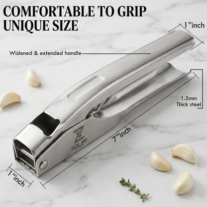 304 Stainless Steel Garlic Press, Heavy Duty Mincer & Crusher Tool, No Peeling Needed, Large Capacity Garlic Press and Masher, Easy Squeeze Presser, Rustproof Dishwasher Safe Kitchen Gadget