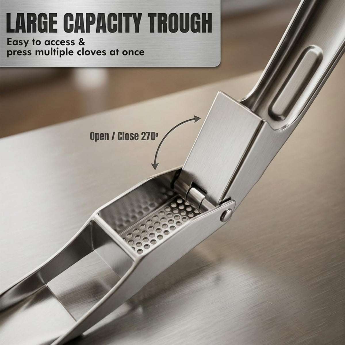 304 Stainless Steel Garlic Press, Heavy Duty Mincer & Crusher Tool, No Peeling Needed, Large Capacity Garlic Press and Masher, Easy Squeeze Presser, Rustproof Dishwasher Safe Kitchen Gadget