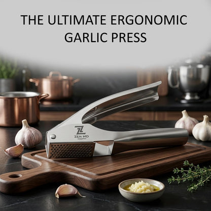 304 Stainless Steel Garlic Press, Heavy Duty Mincer & Crusher Tool, No Peeling Needed, Large Capacity Garlic Press and Masher, Easy Squeeze Presser, Rustproof Dishwasher Safe Kitchen Gadget