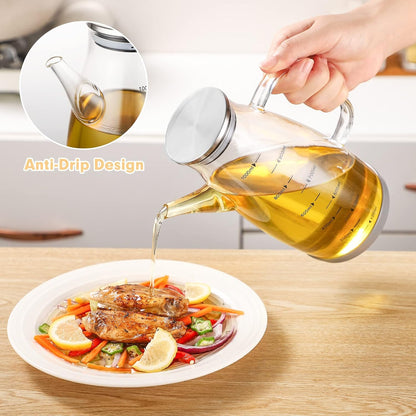 Glass Oil Dispenser Bottle - Glass Olive Oil Bottle for Kitchen, Wide Mouth Borosilicate Glass Cooking Oil Bottles with Lid and Handle (1000ML)