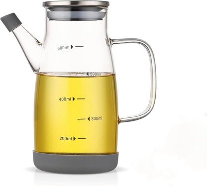 Glass Oil Dispenser Bottle - Glass Olive Oil Bottle for Kitchen, Wide Mouth Borosilicate Glass Cooking Oil Bottles with Lid and Handle (1000ML)