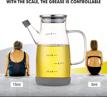 Glass Oil Dispenser Bottle - Glass Olive Oil Bottle for Kitchen, Wide Mouth Borosilicate Glass Cooking Oil Bottles with Lid and Handle (1000ML)