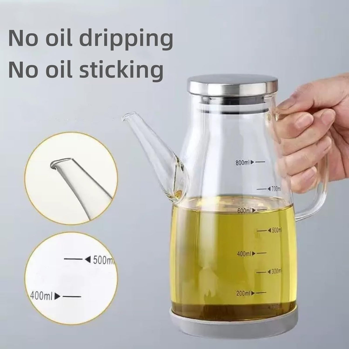 Glass Oil Dispenser Bottle - Glass Olive Oil Bottle for Kitchen, Wide Mouth Borosilicate Glass Cooking Oil Bottles with Lid and Handle (1000ML)