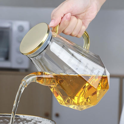 Glass Oil Dispenser Bottle - Glass Olive Oil Bottle for Kitchen, Wide Mouth Borosilicate Glass Cooking Oil Bottles with Lid and Handle (1000ML)