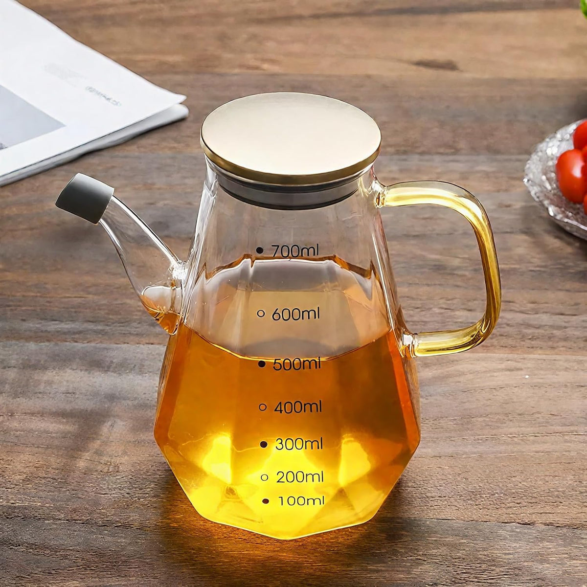 Glass Oil Dispenser Bottle - Glass Olive Oil Bottle for Kitchen, Wide Mouth Borosilicate Glass Cooking Oil Bottles with Lid and Handle (1000ML)