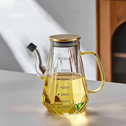 Glass Oil Dispenser Bottle - Glass Olive Oil Bottle for Kitchen, Wide Mouth Borosilicate Glass Cooking Oil Bottles with Lid and Handle (1000ML)