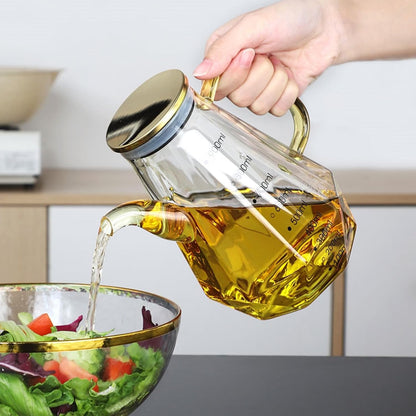 Glass Oil Dispenser Bottle - Glass Olive Oil Bottle for Kitchen, Wide Mouth Borosilicate Glass Cooking Oil Bottles with Lid and Handle (1000ML)