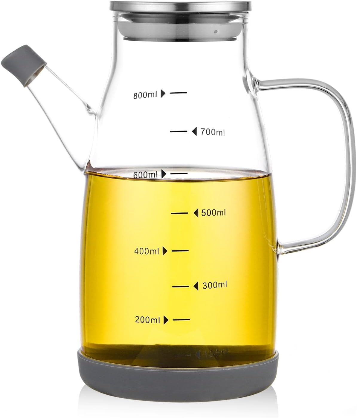 Glass Oil Dispenser Bottle - Glass Olive Oil Bottle for Kitchen, Wide Mouth Borosilicate Glass Cooking Oil Bottles with Lid and Handle (1000ML)