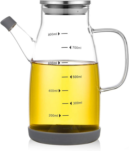 Glass Oil Dispenser Bottle - Glass Olive Oil Bottle for Kitchen, Wide Mouth Borosilicate Glass Cooking Oil Bottles with Lid and Handle (1000ML)