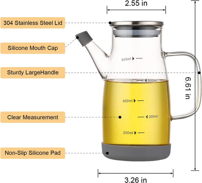 Glass Oil Dispenser Bottle - Glass Olive Oil Bottle for Kitchen, Wide Mouth Borosilicate Glass Cooking Oil Bottles with Lid and Handle (1000ML)