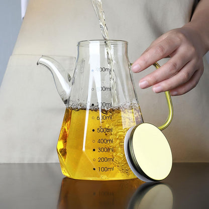 Glass Oil Dispenser Bottle - Glass Olive Oil Bottle for Kitchen, Wide Mouth Borosilicate Glass Cooking Oil Bottles with Lid and Handle (1000ML)