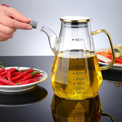 Glass Oil Dispenser Bottle - Glass Olive Oil Bottle for Kitchen, Wide Mouth Borosilicate Glass Cooking Oil Bottles with Lid and Handle (1000ML)