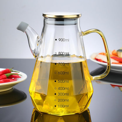 Glass Oil Dispenser Bottle - Glass Olive Oil Bottle for Kitchen, Wide Mouth Borosilicate Glass Cooking Oil Bottles with Lid and Handle (1000ML)