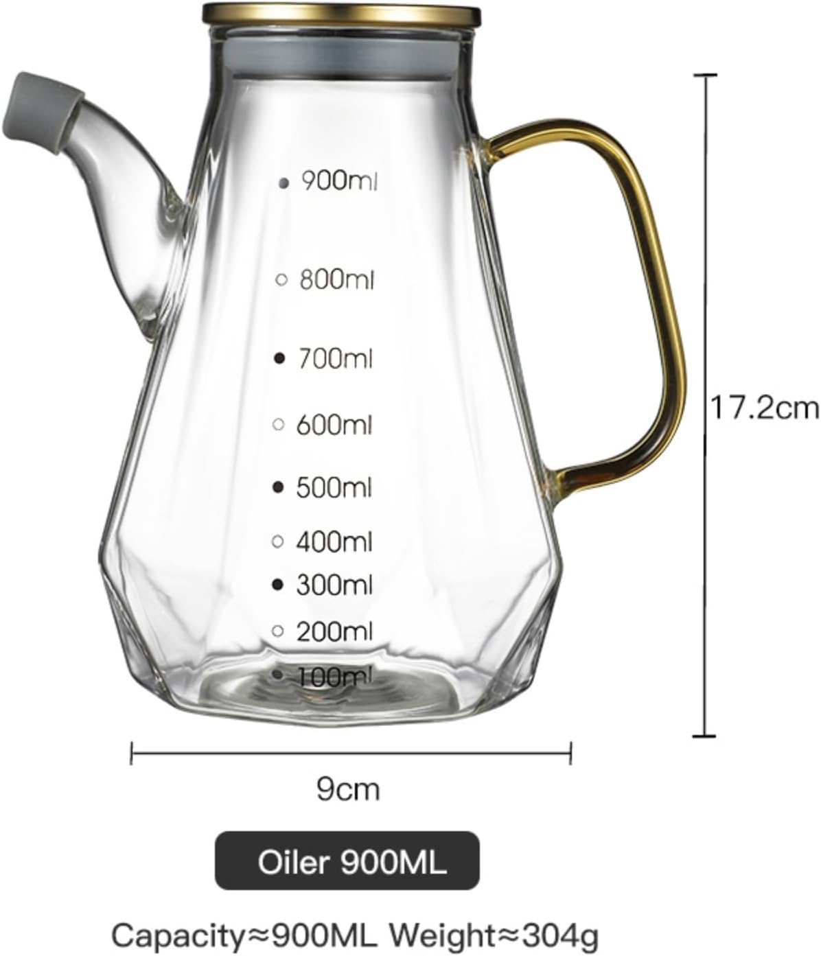 Glass Oil Dispenser Bottle - Glass Olive Oil Bottle for Kitchen, Wide Mouth Borosilicate Glass Cooking Oil Bottles with Lid and Handle (1000ML)