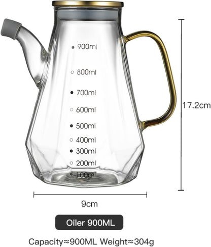Glass Oil Dispenser Bottle - Glass Olive Oil Bottle for Kitchen, Wide Mouth Borosilicate Glass Cooking Oil Bottles with Lid and Handle (1000ML)