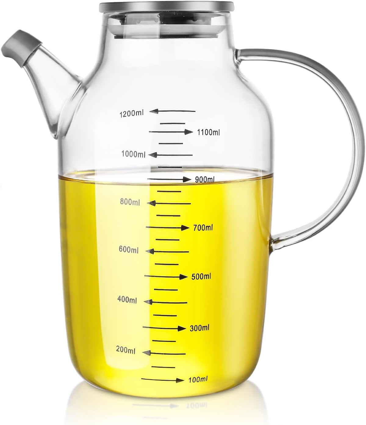 Glass Oil Dispenser Bottle - Glass Olive Oil Bottle for Kitchen, Wide Mouth Borosilicate Glass Cooking Oil Bottles with Lid and Handle (1000ML)