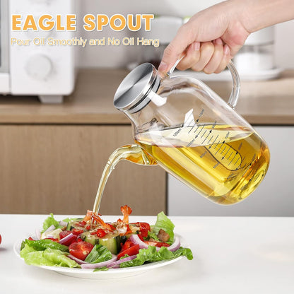 Glass Oil Dispenser Bottle - Glass Olive Oil Bottle for Kitchen, Wide Mouth Borosilicate Glass Cooking Oil Bottles with Lid and Handle (1000ML)