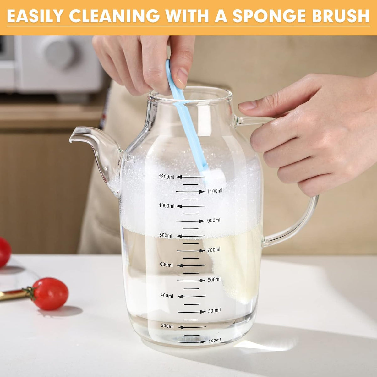 Glass Oil Dispenser Bottle - Glass Olive Oil Bottle for Kitchen, Wide Mouth Borosilicate Glass Cooking Oil Bottles with Lid and Handle (1000ML)