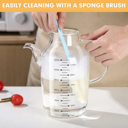 Glass Oil Dispenser Bottle - Glass Olive Oil Bottle for Kitchen, Wide Mouth Borosilicate Glass Cooking Oil Bottles with Lid and Handle (1000ML)