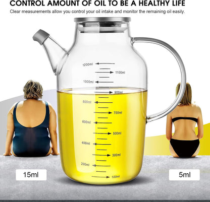 Glass Oil Dispenser Bottle - Glass Olive Oil Bottle for Kitchen, Wide Mouth Borosilicate Glass Cooking Oil Bottles with Lid and Handle (1000ML)