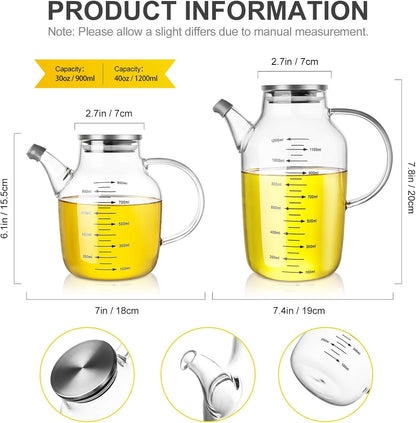 Glass Oil Dispenser Bottle - Glass Olive Oil Bottle for Kitchen, Wide Mouth Borosilicate Glass Cooking Oil Bottles with Lid and Handle (1000ML)