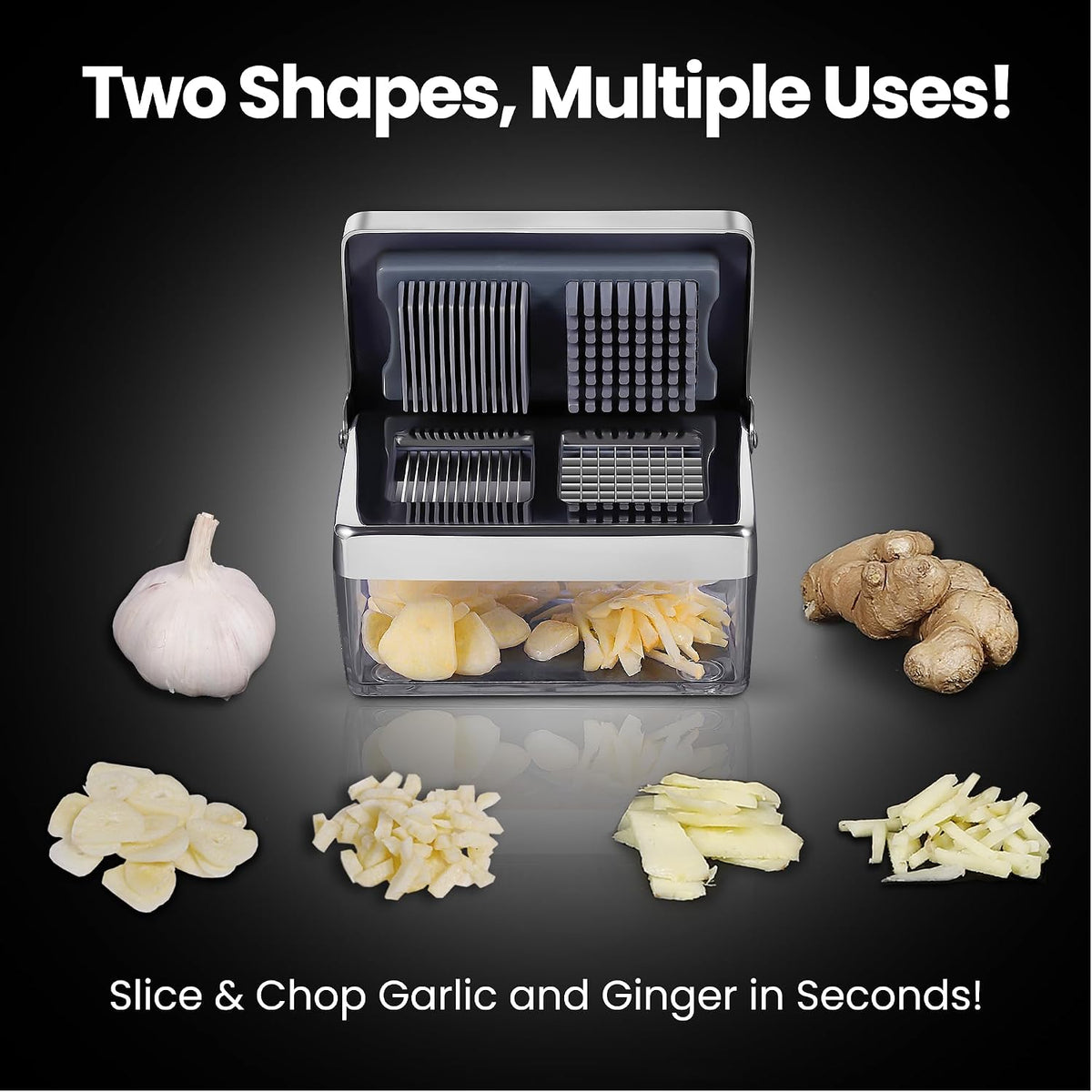 Garlic Press Chopper, 2-in-1 Slicer & Dicer, Fridge Friendly