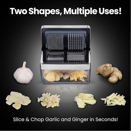 Garlic Press Chopper, 2-in-1 Slicer & Dicer, Fridge Friendly
