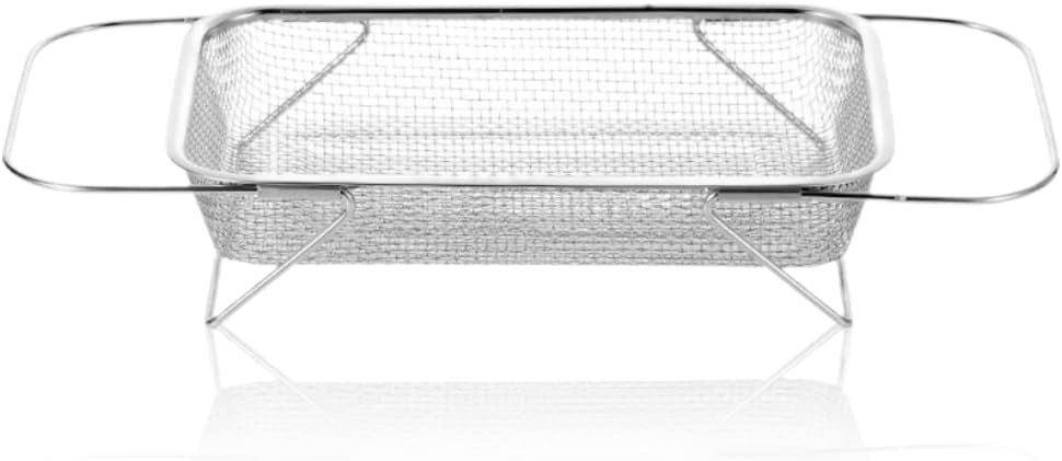 Over The Sink Colander, Expandable Fine Mesh Stainless Steel Strainers and Colanders, Stainless Steel Oval Colander with Grip Handle, Steel Colander for Strain, Drain, Rinse, for Draining Pasta
