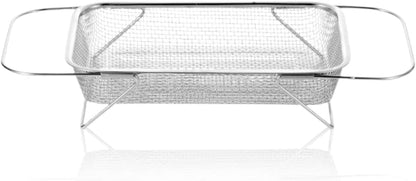 Over The Sink Colander, Expandable Fine Mesh Stainless Steel Strainers and Colanders, Stainless Steel Oval Colander with Grip Handle, Steel Colander for Strain, Drain, Rinse, for Draining Pasta