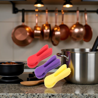 3Pcs Silicone Pot Clip Set, Heat Resistant Spoon Rest and Spatula Holder, Non-Slip Cutlery Bracket